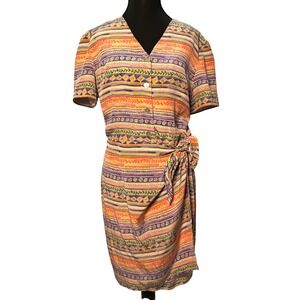 Vintage Talbots Silk Abstract Striped Artsy Grandma Button Wrap Dress Women 8
